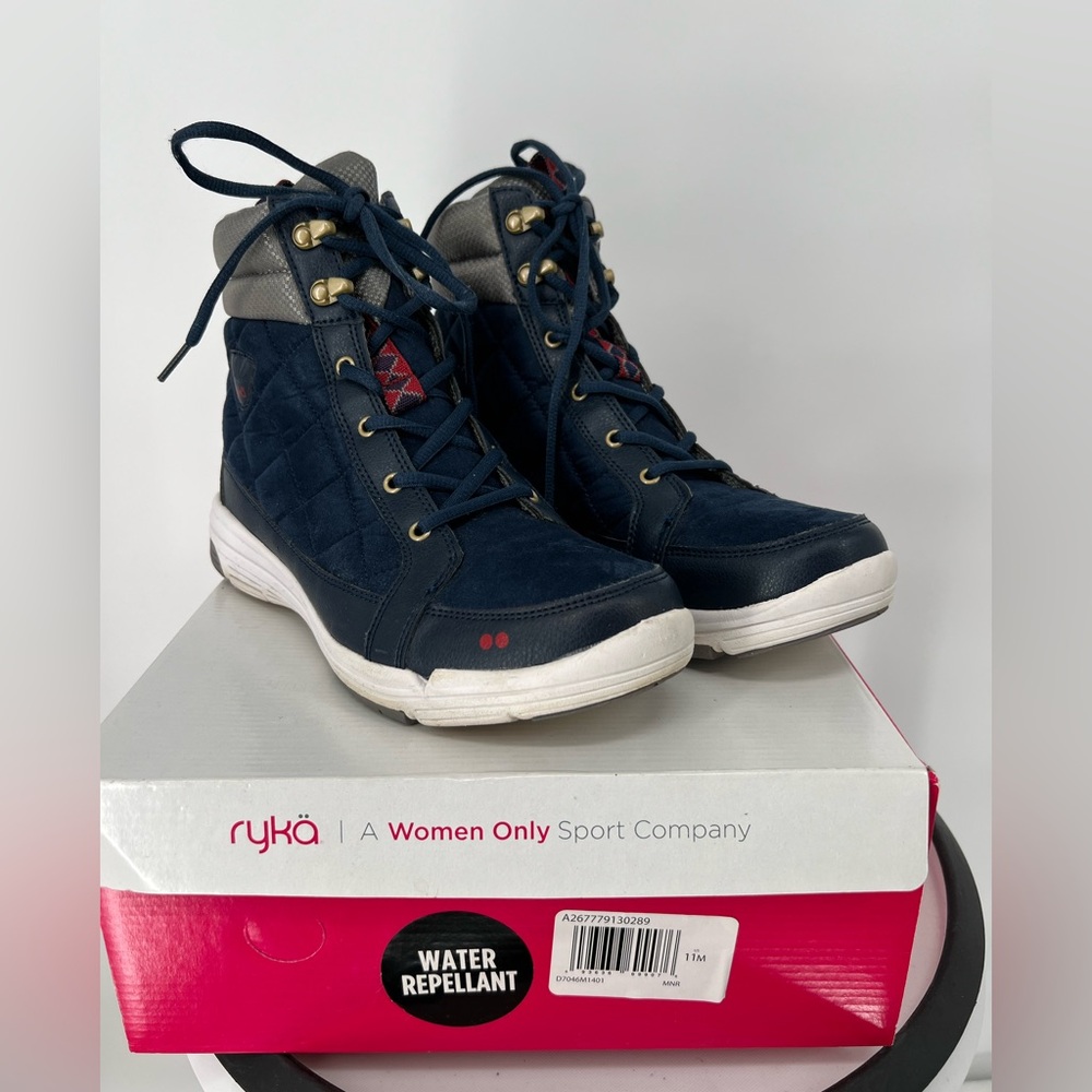 Ryka Aurora women's quilted high-top sneaker boots in navy blue